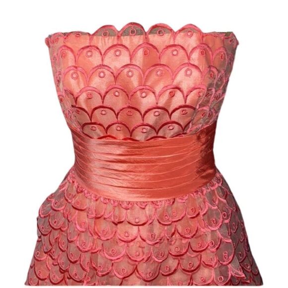 Jovani Strapless A-Line Peach Ruffled Lace Designer Women’s Mermaid Mini Dress 2 - Picture 8 of 14